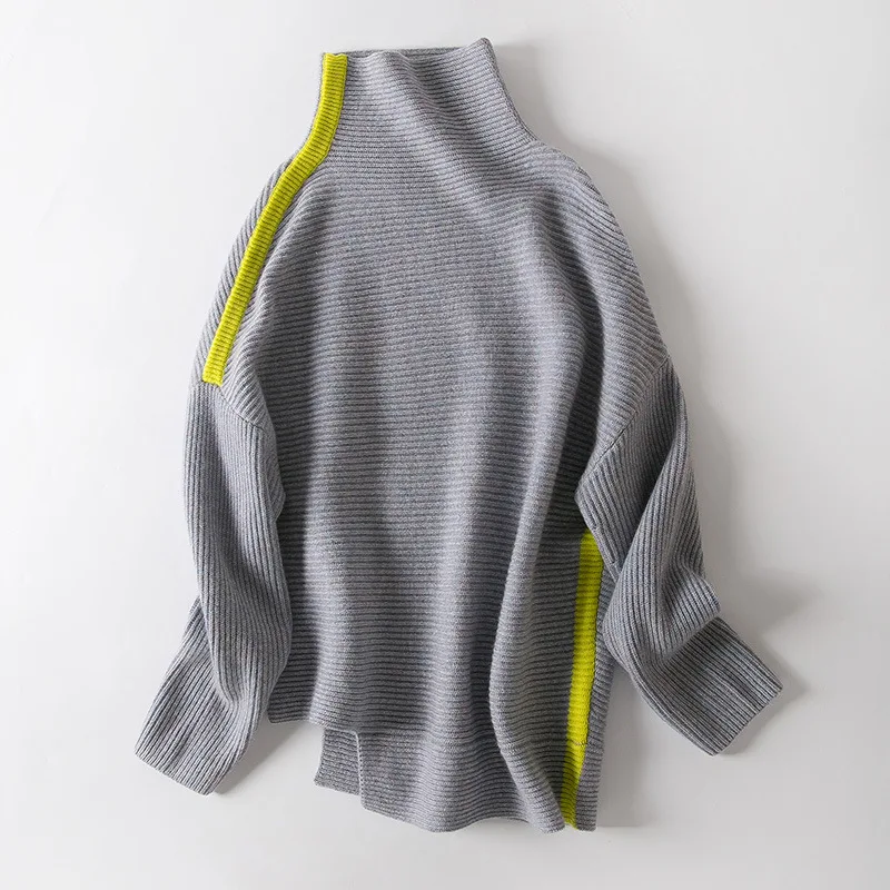 2018 autumn and winter new women's high-end boutique half-high collar hem irregular cashmere sweater
2018 autumn and winter new women's high-end boutique half-high collar hem irregular cashmere sweater