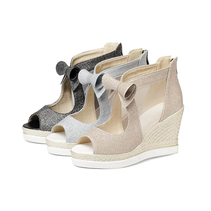 Female 10cm Heels Bling Glitter Wedge Sandals Wholesale Sexy High-heeled Shoes All-match Causal Platform Mejur Shoes Plus Size (11)