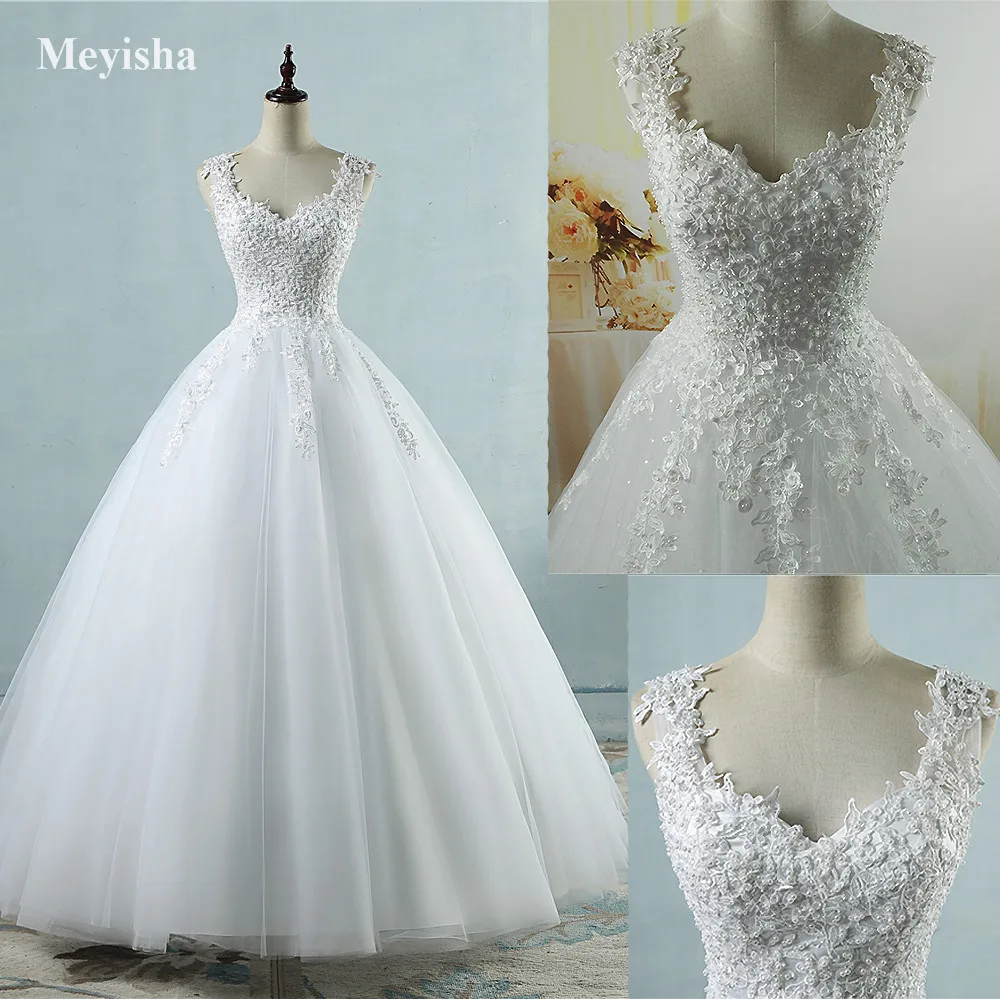 ZJ9076 Бальные платья на бретелях спагетти белое Тюлевое свадебное платье цвета