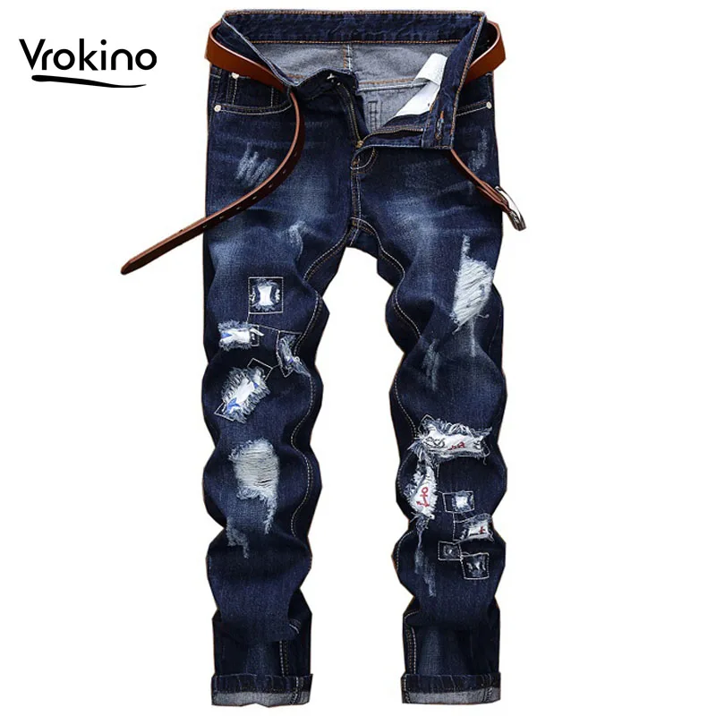 VROKINO 2019 New Listing Men's Fashion Hole Jeans Men's Design Straight Slim Blue Jeans Increase The Size Hip-hop Trousers 40 42
VROKINO 2019 New Listing Men's Fashion Hole Jeans Men's Design Straight Slim Blue Jeans Increase The Size Hip-hop Trousers 40 42