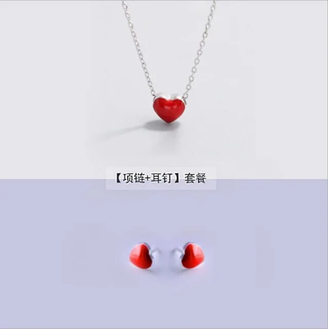 925 silver Earrings + necklace for Women Fashion Jewelry Sets Cute Tiny Red Glaze Heart Stud Earrings For Girls Kids Lady Gift
925 silver Earrings + necklace for Women Fashion Jewelry Sets Cute Tiny Red Glaze Heart Stud Earrings For Girls Kids Lady Gift
