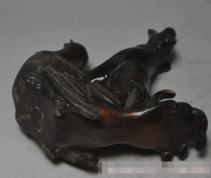 S0527 old chinese fengshui bronze zodiac Chicken Rooster dog Canine wealth statue | Дом и сад