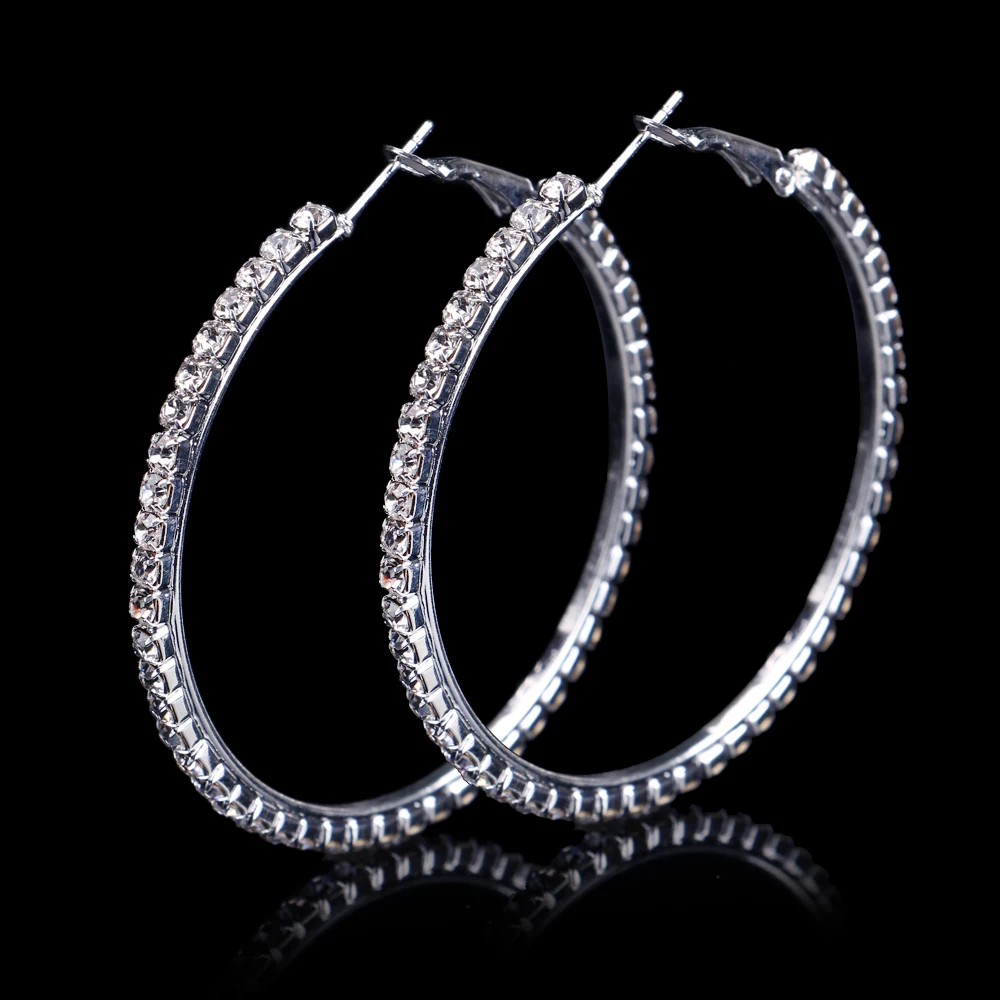 Fashion Ladies 50mm Bridal Silver Color Crystal Diamante Rhinestone Round Hoop Earrings for Women Wedding Prom Accessories
Fashion Ladies 50mm Bridal Silver Color Crystal Diamante Rhinestone Round Hoop Earrings for Women Wedding Prom Accessories