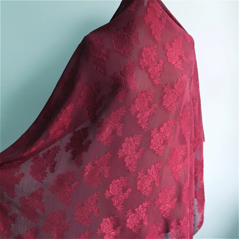 Burgundy 3D jacquard rose chiffon crepe fabric wedding dress fashion Cloth material 1Y*150cm
Burgundy 3D jacquard rose chiffon crepe fabric wedding dress fashion Cloth material 1Y*150cm