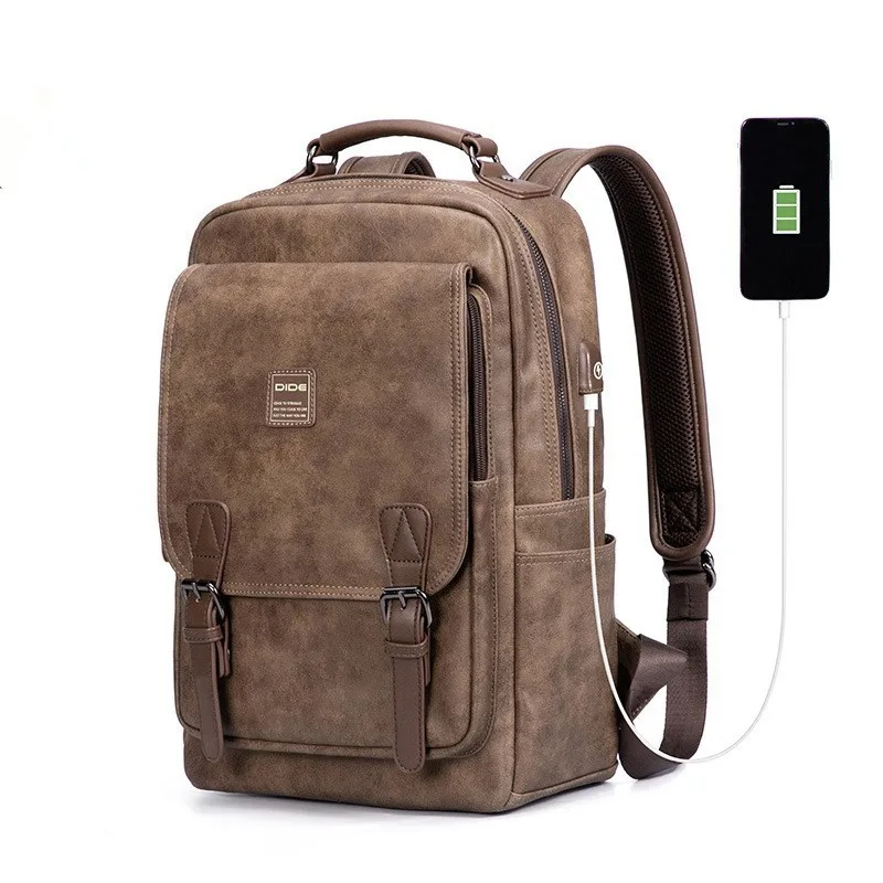Travel PU Leather Laptop Backpack Men Casual Vintage School Bag For Teenager Girl Boy Waterproof 15 Inch Mochila | Багаж и сумки