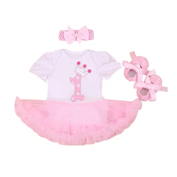 

3PCs per Set Baby Girl Infant Clothing Number 1 Crown First Birthday Tutu Dress Headband Shoes for 0-18Months