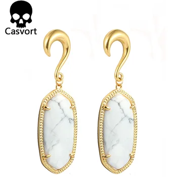 Casvort Trendy White Howlite Semi-precious Stone Statement Gold Modern Dangle Hook Plugs Body Piercing Jewelry for Women Gift
Casvort Trendy White Howlite Semi-precious Stone Statement Gold Modern Dangle Hook Plugs Body Piercing Jewelry for Women Gift