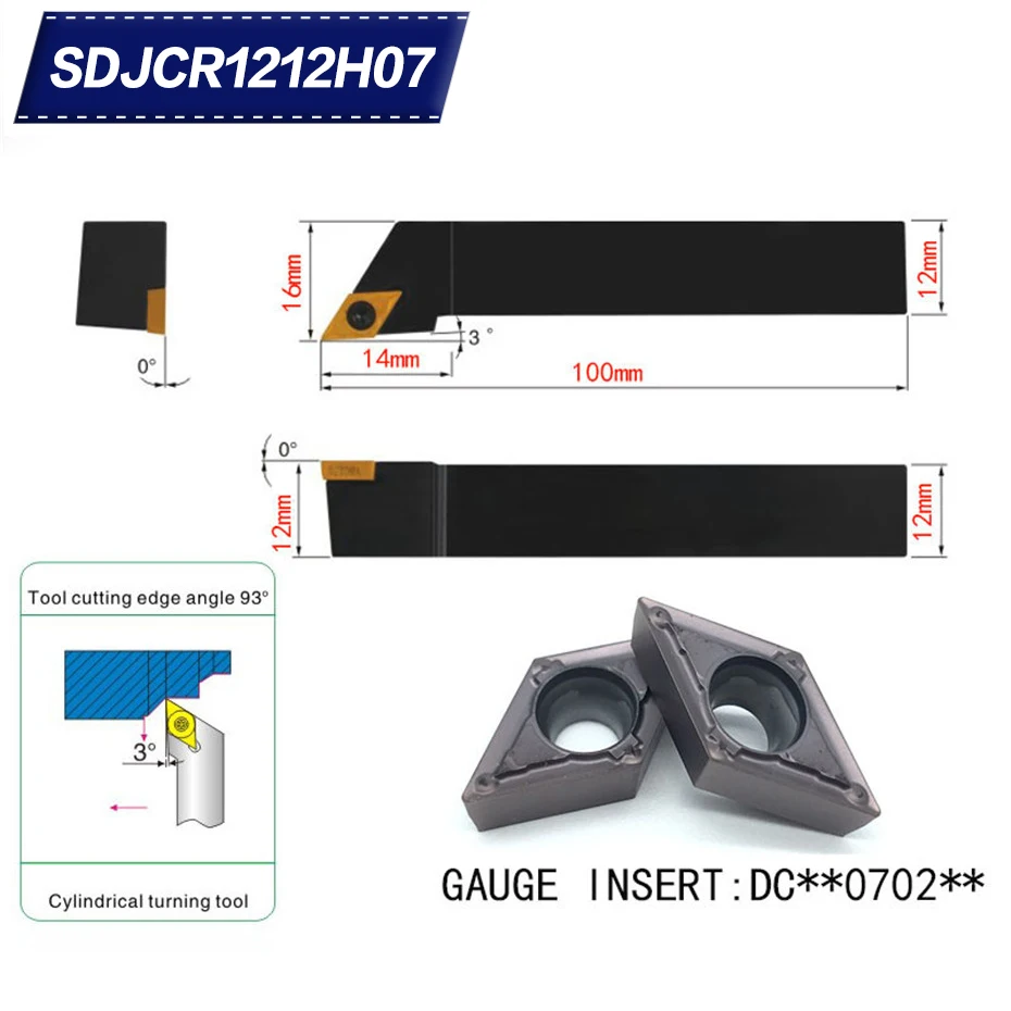 SDJCR1212H07 93 Degrees External Turning Tool Holder For DCMT070204 Used on CNC Lathe Machine
SDJCR1212H07 93 Degrees External Turning Tool Holder For DCMT070204 Used on CNC Lathe Machine