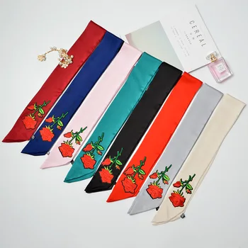 2019 solid color small scarf female silk scarf spring and summer simple wild rose embroidery flower narrow scarf
2019 solid color small scarf female silk scarf spring and summer simple wild rose embroidery flower narrow scarf