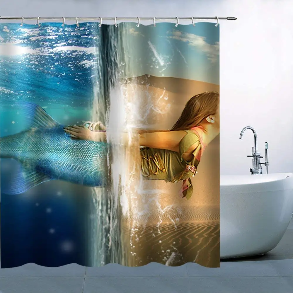 Personality Mermaid Character Theme Shower Curtain Half Blue Seawater Half Brown Desert Beautiful Mermaid Waterproof
Personality Mermaid Character Theme Shower Curtain Half Blue Seawater Half Brown Desert Beautiful Mermaid Waterproof