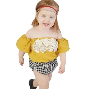 2017 Casual Fashion Summer Baby Girl Infant Lace Flare Sleeve Yellow Patchwork Plaid Splicing Kids Grils Romper Jumpsuit Clothes 
2017 Casual Fashion Summer Baby Girl Infant Lace Flare Sleeve Yellow Patchwork Plaid Splicing Kids Grils Romper Jumpsuit Clothes