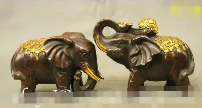 S5449 7" Collect China FengShui Bronze Gilt Wealth Elephant RuYi Statue Sculpture Pair
S5449 7" Collect China FengShui Bronze Gilt Wealth Elephant RuYi Statue Sculpture Pair