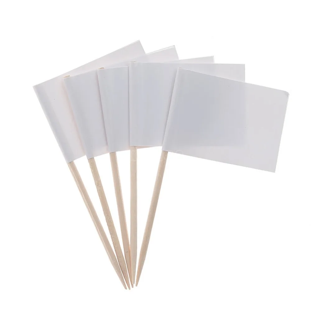 Мини пустой белый флаг 50 шт. Бумажные палочки для еды ужин торт зубочистки кекс