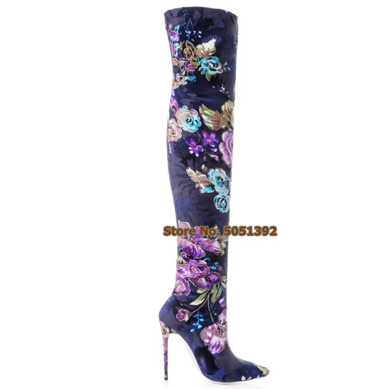 Women Flower Pointed Toe Over-the-Knee Super High Heel Floral Rose Long Boots Stiletto Heel Sexy Stretch boots Plus Size 
Women Flower Pointed Toe Over-the-Knee Super High Heel Floral Rose Long Boots Stiletto Heel Sexy Stretch boots Plus Size