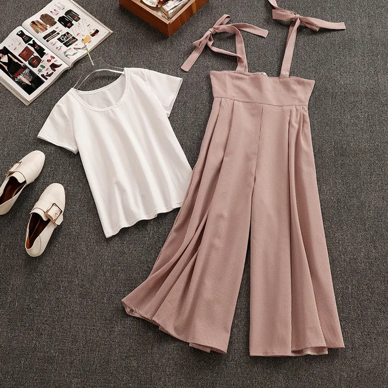 2019 New Fashion Summer Women's Short Sleeve Basic T-shirt + High Waist Wide-legged Trousers Two-piece Students Pants Suit
2019 New Fashion Summer Women's Short Sleeve Basic T-shirt + High Waist Wide-legged Trousers Two-piece Students Pants Suit