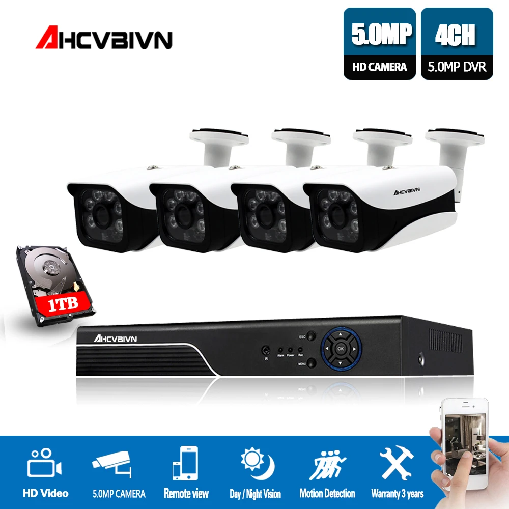 H.265 4CH 5MP AHD DVR Kit CCTV Camera System 4PCS 5.0MP Security Camera In/Outdoor VandalProof Video surveillance Camera 2tb
H.265 4CH 5MP AHD DVR Kit CCTV Camera System 4PCS 5.0MP Security Camera In/Outdoor VandalProof Video surveillance Camera 2tb
