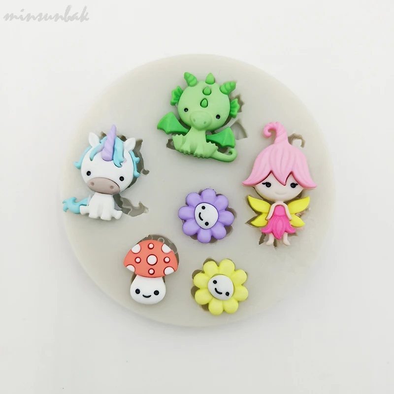 minsunbak Cute Unicorn Dinosaur Elf Silicone Fondant Mould Small Mushroom Flower Shape DIY Party Cake Dcoration Tool
minsunbak Cute Unicorn Dinosaur Elf Silicone Fondant Mould Small Mushroom Flower Shape DIY Party Cake Dcoration Tool