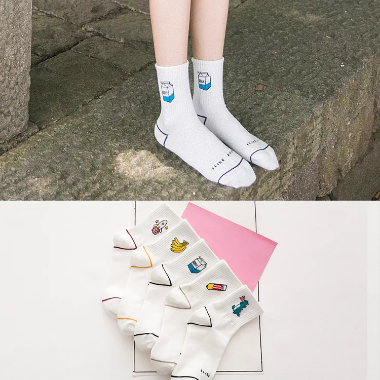 New Novelty Illustration Letter White Cute Cotton Sock Women's Kawaii Milk Banana Dinosaur Pencil Rocket Cartoon Socks meias
New Novelty Illustration Letter White Cute Cotton Sock Women's Kawaii Milk Banana Dinosaur Pencil Rocket Cartoon Socks meias