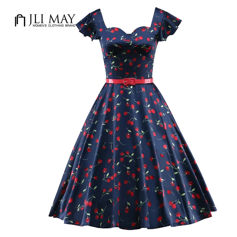 JLI MAY Women Vintage Dress cherry print Butterfly Sleeve V-Neck belted womens clothing plus size retro 50s party Summer dresses
JLI MAY Women Vintage Dress cherry print Butterfly Sleeve V-Neck belted womens clothing plus size retro 50s party Summer dresses