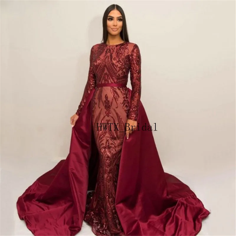 Glitter Sequins Lace Evening Dress Detachable Train 2019 Burgundy Long Sleeve Mermaid Long Formal Prom Dresses Yousef Aljasmi
Glitter Sequins Lace Evening Dress Detachable Train 2019 Burgundy Long Sleeve Mermaid Long Formal Prom Dresses Yousef Aljasmi