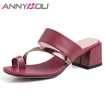ANNYMOLI Genuine Leather Shoes Women Slippers High Heel Sandals Outdoor Thick Heel Slides Summer Ladies Fashion Casual Shoes New 
ANNYMOLI Genuine Leather Shoes Women Slippers High Heel Sandals Outdoor Thick Heel Slides Summer Ladies Fashion Casual Shoes New