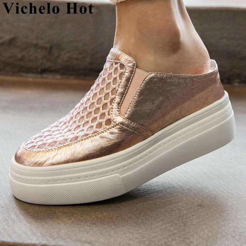 Vichelo Hot 2019 natural leather mesh breathable slip on mules med bottom flat platform round toe slingback vulcanized shoes L05
Vichelo Hot 2019 natural leather mesh breathable slip on mules med bottom flat platform round toe slingback vulcanized shoes L05