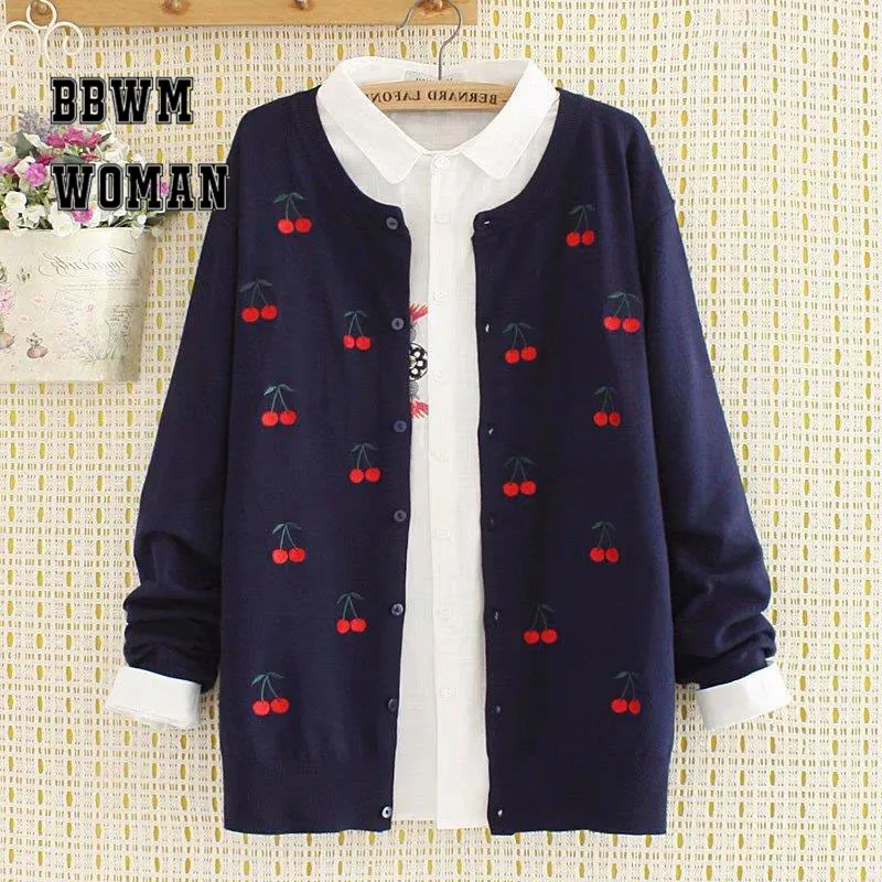 Round Neck Large Size Warm Women Sweater Autumn Winter Knitted Femme Cherry Embroidery Cardigan Female Tops CherryS5
Round Neck Large Size Warm Women Sweater Autumn Winter Knitted Femme Cherry Embroidery Cardigan Female Tops CherryS5