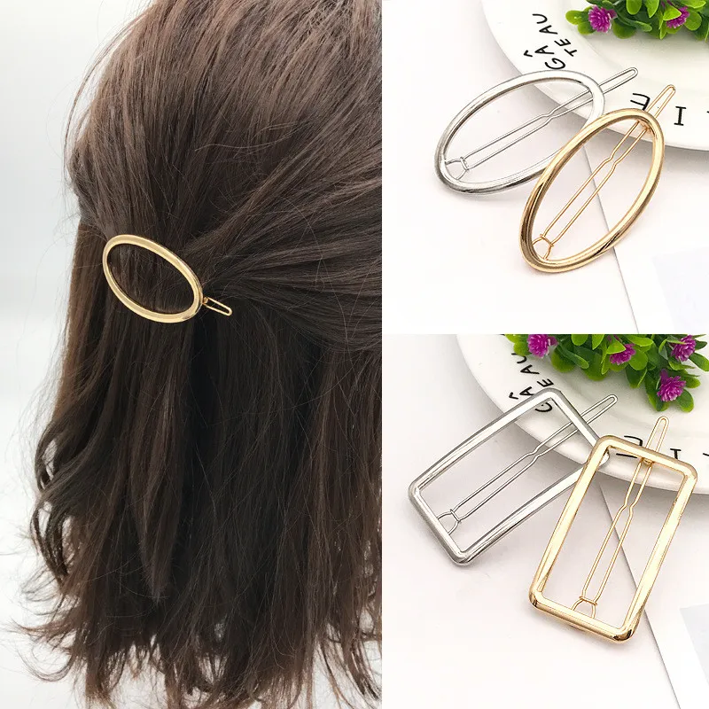 Gold Round Hair Clip Barrette Clasp Minimalist Head Pin Grip Geometric Elegant