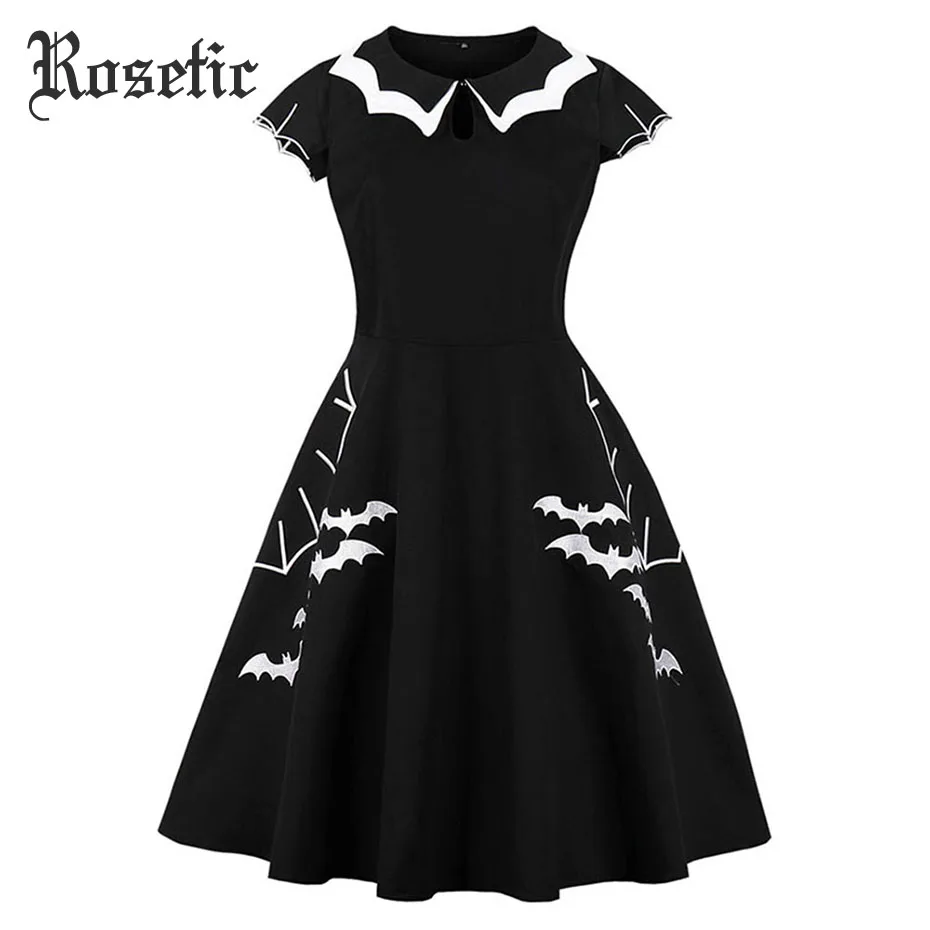 Rosetic Gothic Summer Women Dress Black Bat Embroidery Hollow-Out Color Block Peter Pan Collar Retro A-Line Swing Dresses
Rosetic Gothic Summer Women Dress Black Bat Embroidery Hollow-Out Color Block Peter Pan Collar Retro A-Line Swing Dresses