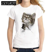 2017 Summer Naughty Cat 3D Lovely T Shirt Women Printing Originality O Neck Short Sleeve T