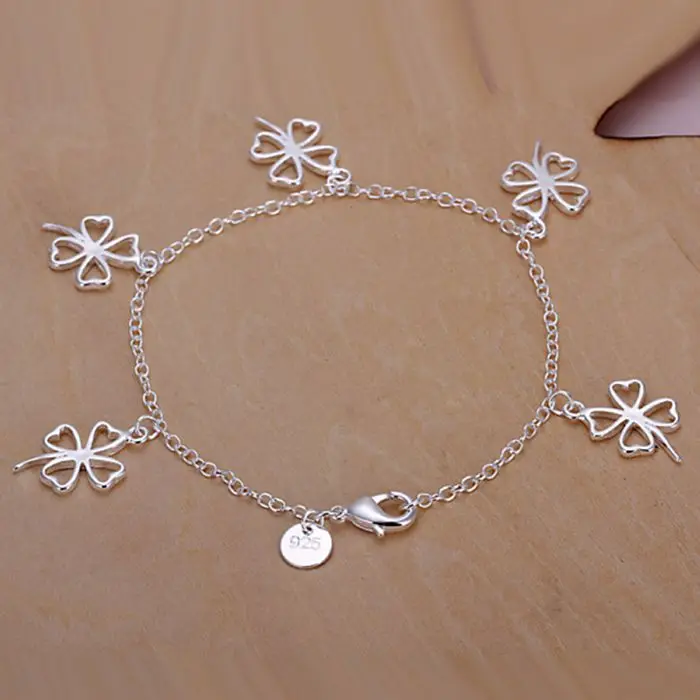 925 jewelry silver plated bracelet, 925 jewelry jewelry Hollow Four-leaf Clover Pendant Bracelet H185
925 jewelry silver plated bracelet, 925 jewelry jewelry Hollow Four-leaf Clover Pendant Bracelet H185