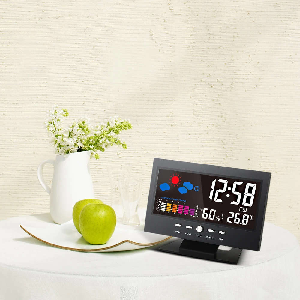 Multifunctional temperature humidity Alarm clock Digital Thermometer Hygrometer Colorful LCD Calendar Vioce-activated Backlight
Multifunctional temperature humidity Alarm clock Digital Thermometer Hygrometer Colorful LCD Calendar Vioce-activated Backlight