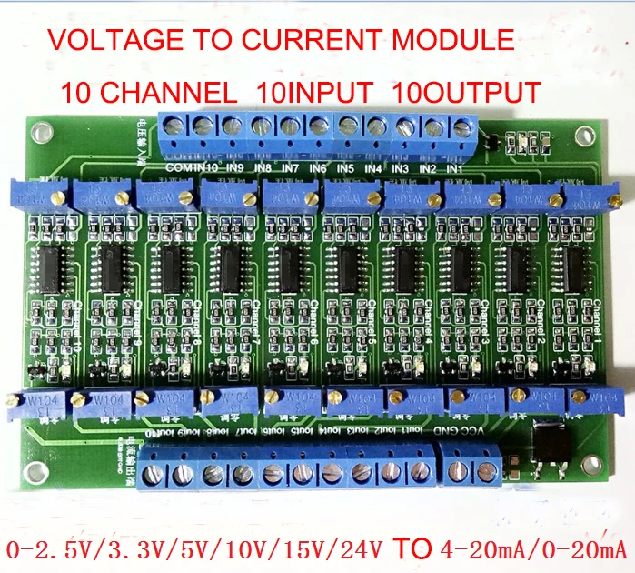 Free shipping 10 Way voltage to Current module 0-3.3V/5V/10V/15V to 4~20mA Multi-channel signal transfer module
Free shipping 10 Way voltage to Current module 0-3.3V/5V/10V/15V to 4~20mA Multi-channel signal transfer module