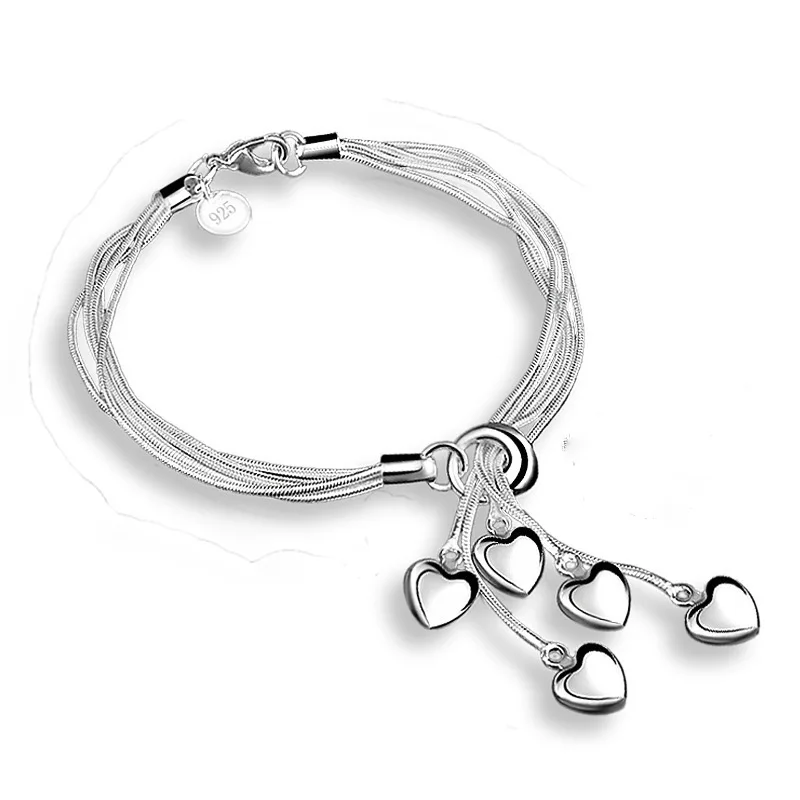 Фото Роскошный браслет с подвесками женский из стерлингового серебра серебряные