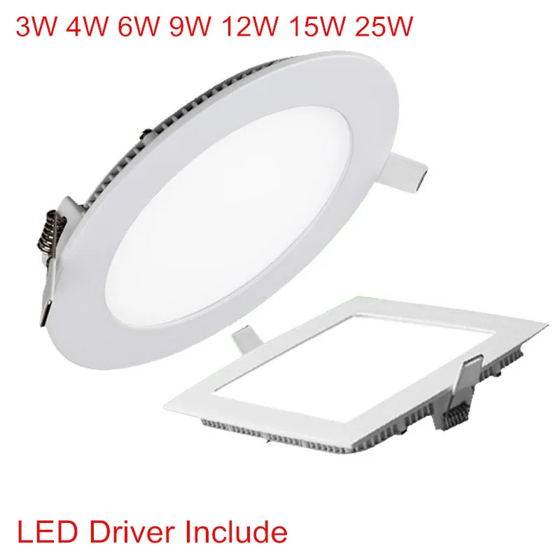 

Ultra Thin Led Downlight 3W 4W 6W 9W 12W 15W 25W Round Square LED Panel Recessed Light 85-265V LED Ceiling Spot Lamp For Indoor