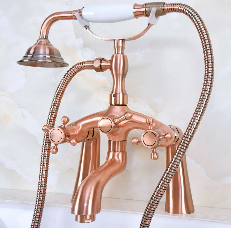 Antique Red Copper Brass Dual Cross Handles Deck Mounted ClawFoot Bath Tub Faucet Mixer Tap With Hand Shower Spray mna154
Antique Red Copper Brass Dual Cross Handles Deck Mounted ClawFoot Bath Tub Faucet Mixer Tap With Hand Shower Spray mna154