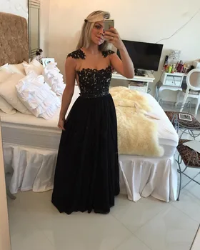Chiffon A-Line Black Long Prom Dresses 2019 Jewel Neck Cap Sleeves Vestidos De Formatura Lace Applique On Tulle Prom/Party Dress
Chiffon A-Line Black Long Prom Dresses 2019 Jewel Neck Cap Sleeves Vestidos De Formatura Lace Applique On Tulle Prom/Party Dress