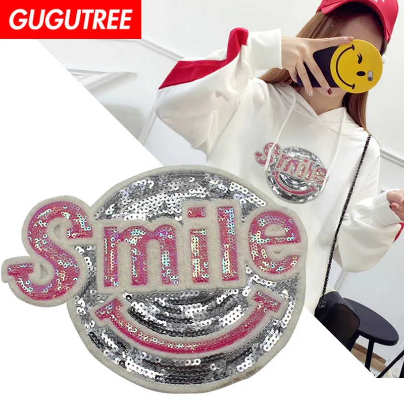 GUGUTREE embroidery Sequins big smile patches letter patches badges applique patches for clothing XC-270
GUGUTREE embroidery Sequins big smile patches letter patches badges applique patches for clothing XC-270