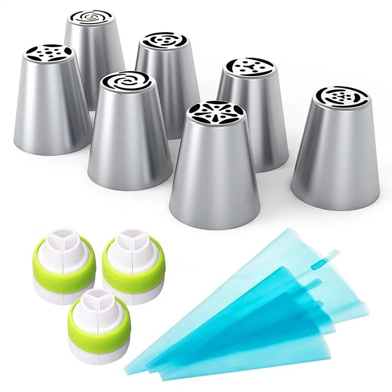 Russian Piping Tips Set Frosting Nozzle 7 Icing Piping Tips Nozzles with 3 Pastry Frosting Bag & 3 Coupler Cake Decorating tips
Russian Piping Tips Set Frosting Nozzle 7 Icing Piping Tips Nozzles with 3 Pastry Frosting Bag & 3 Coupler Cake Decorating tips