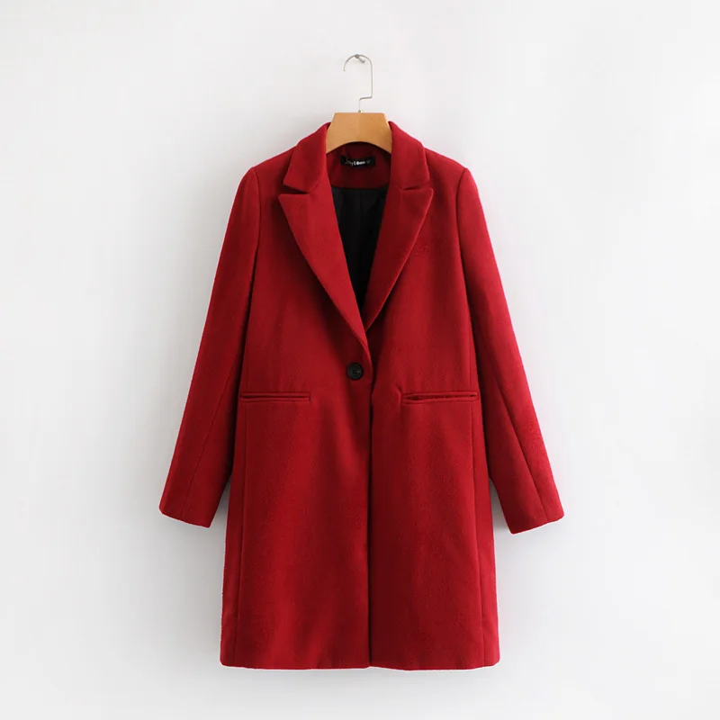 Women Fashion Red suit collar Single Button long woolen coat Winter Coats Casual Pure color Women Outerwear Tops N495
Women Fashion Red suit collar Single Button long woolen coat Winter Coats Casual Pure color Women Outerwear Tops N495