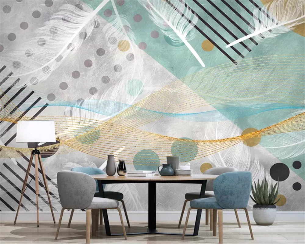 Beibehang wallpaper Nordic minimalistic abstract geometric feather TV background wall home decoration living room bedroom murals
Beibehang wallpaper Nordic minimalistic abstract geometric feather TV background wall home decoration living room bedroom murals