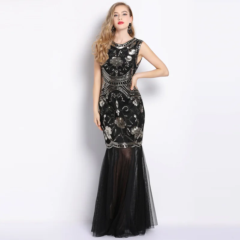 1920s Great Gatsby Flapper Dress Sheer Long Maxi Formal Party Dress Women Sleeveless Vestido Black Beaded Sequin Dress
1920s Great Gatsby Flapper Dress Sheer Long Maxi Formal Party Dress Women Sleeveless Vestido Black Beaded Sequin Dress