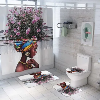 4 Pcs African American Women Shower Curtain Bath Rug Sets Toilet Cover Bath Mat Set Bathroom Accessories Curtains With Hooks
4 Pcs African American Women Shower Curtain Bath Rug Sets Toilet Cover Bath Mat Set Bathroom Accessories Curtains With Hooks