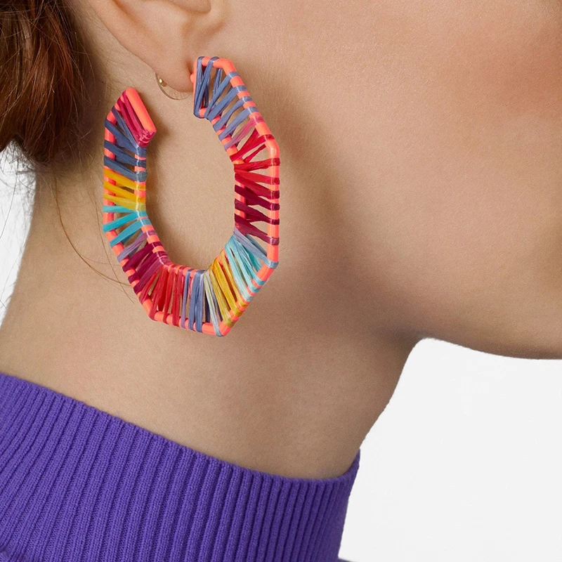 2019 Newest Fashion Jewelry Bijoux Rainbow Colorful Raffia Earring Trendy Big Geometric Hexagon Straw Statement Earrings Summer
2019 Newest Fashion Jewelry Bijoux Rainbow Colorful Raffia Earring Trendy Big Geometric Hexagon Straw Statement Earrings Summer