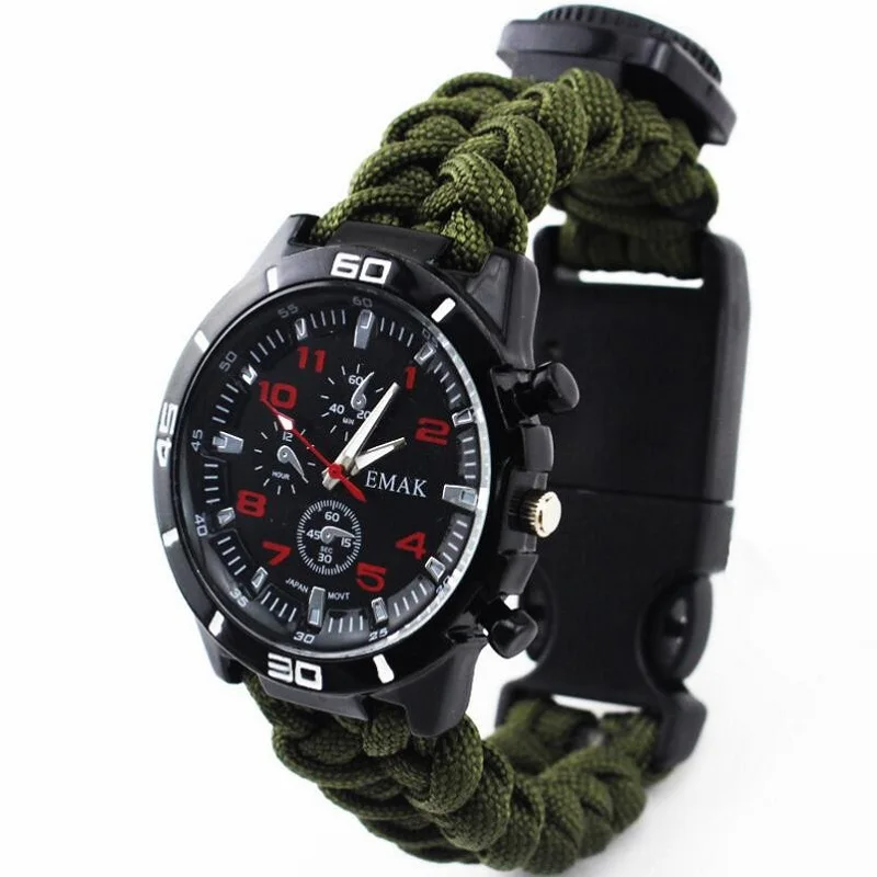EMAK Outdoor Camping Survival Watch Multi Emergency Tools Kit Whistle Compass Thermometer Scraper Rescue Rope Paracord Watch EDC
EMAK Outdoor Camping Survival Watch Multi Emergency Tools Kit Whistle Compass Thermometer Scraper Rescue Rope Paracord Watch EDC