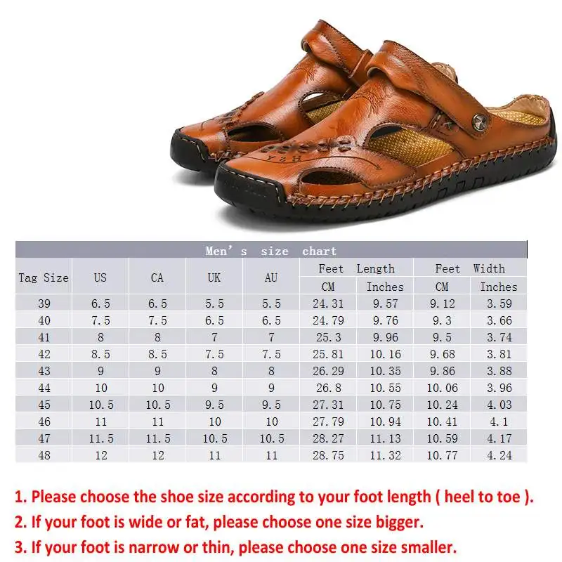 large size men hand stitching closed toe comfy soft leather sandals