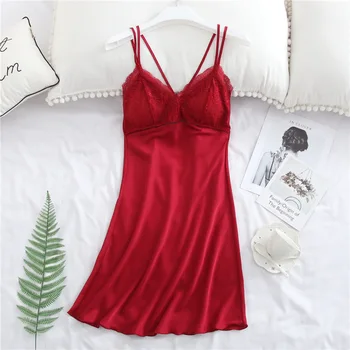 2020 Solid Women Nightgown Sexy Mini Deep V Neck Babydoll Lace Lingerie Sleepwear Spaghetti Strap Perfect Faux Silk Nightdress
2020 Solid Women Nightgown Sexy Mini Deep V Neck Babydoll Lace Lingerie Sleepwear Spaghetti Strap Perfect Faux Silk Nightdress