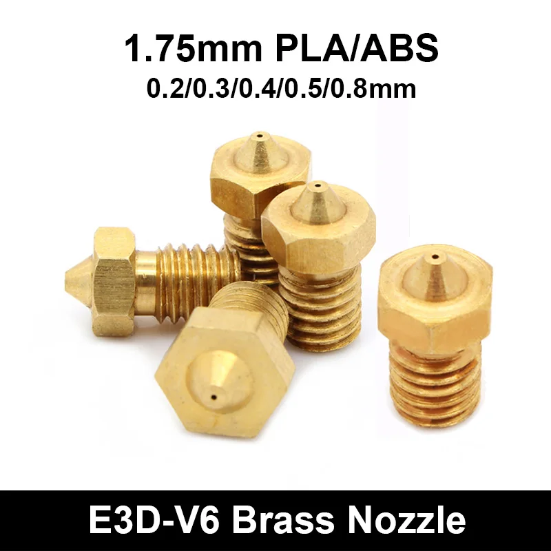 

5PCS 3D Printer Part E3D-V6 V5 Thread Nozzle 0.2/0.3/0.4/0.5/0.8 Extruder Copper Print Head 1.75mm Filament Extruder Part M6