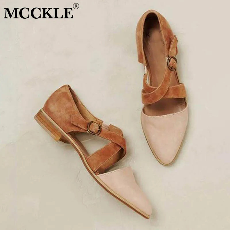 Женская повседневная однотонная обувь MCCKLE с острым носком из флока перекрестным