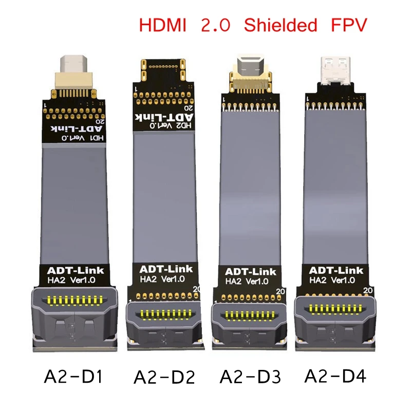 A2-D HDMI 2.0 FPV Cable 4k 60Hz shielding to Micro HDMI D Type Adapter FPC Ribbon Flat cables for GH4 GoPro BMPCC A5000 A6000
A2-D HDMI 2.0 FPV Cable 4k 60Hz shielding to Micro HDMI D Type Adapter FPC Ribbon Flat cables for GH4 GoPro BMPCC A5000 A6000